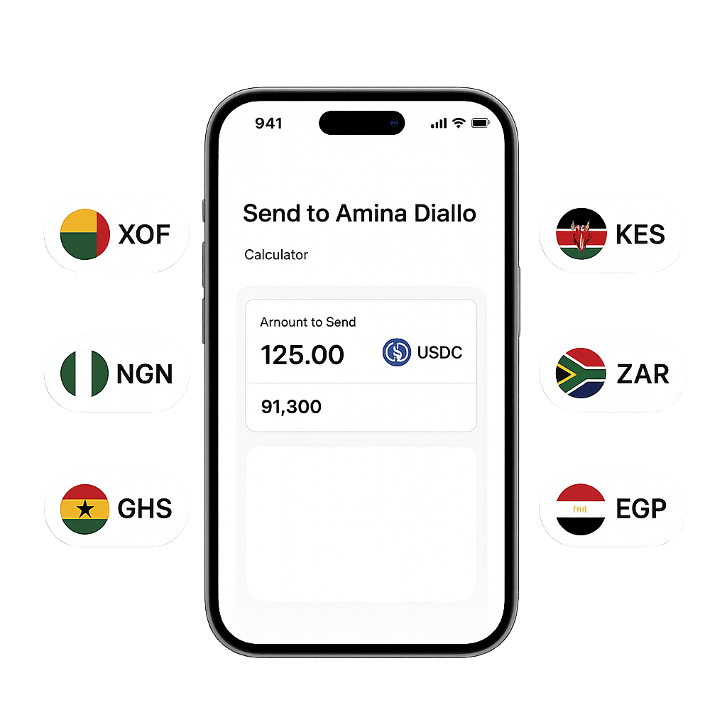 Aperçu de l’écran d’envoi avec devises locales
